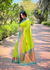 Womens Fashion Ethnic Kanjeevaram Green Color Sarees-MLSHWSA1890PSG